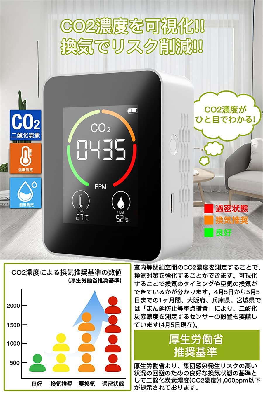 Amazon.co.jp: 【アルコールに反応しない！】co2測定器 ndir方式 co2